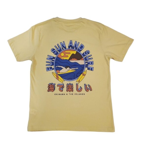 Denim & Flower T-Shirt Boys 11/12 Yellow Sun And Surf Print Short Sleeve Tee - Picture 1 of 9